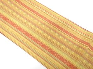 未使用品　縞に花模様織り出し　全通袋帯(未仕立て)